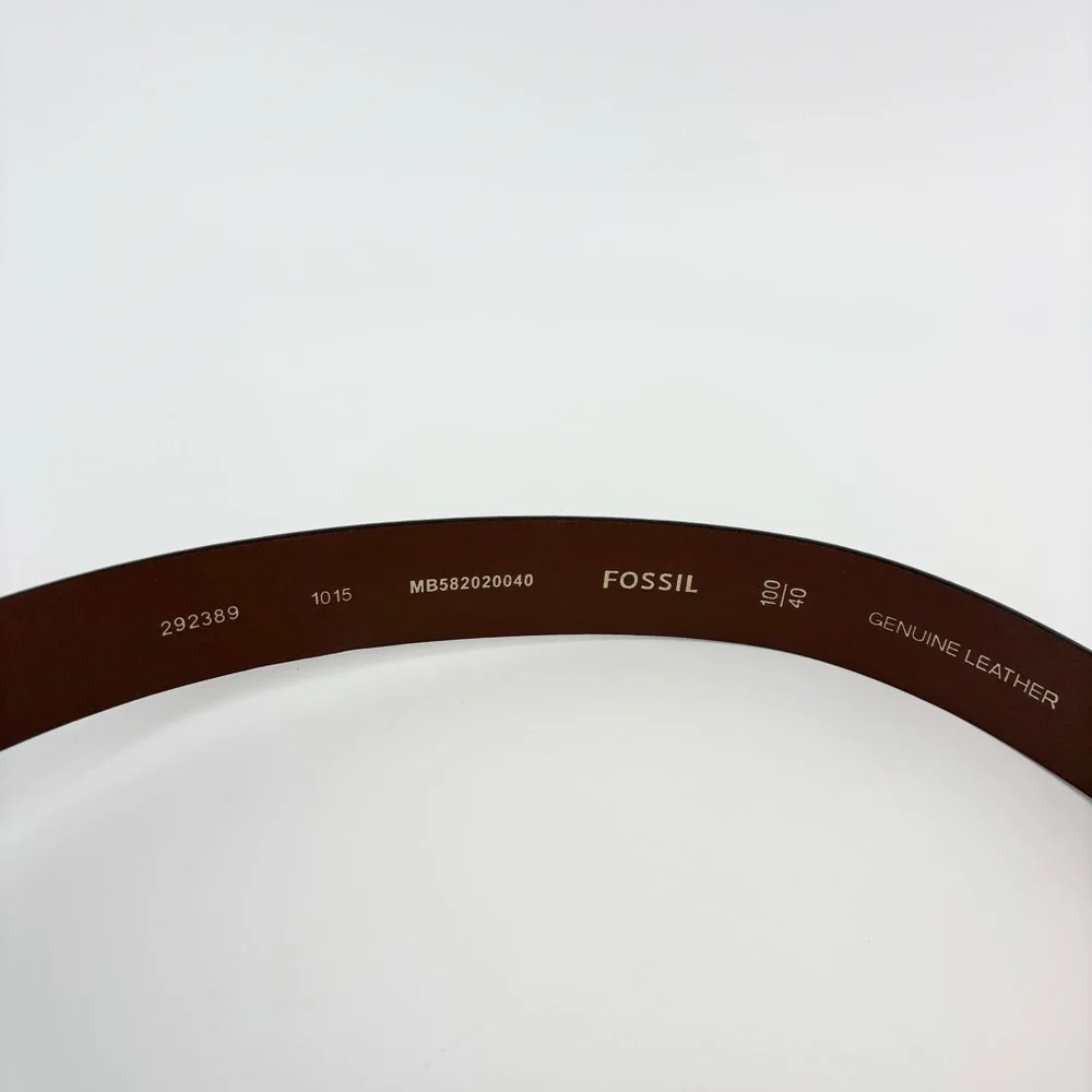 Fossil Mens Leather Belt Brown Silver‎ Buckle Size 40